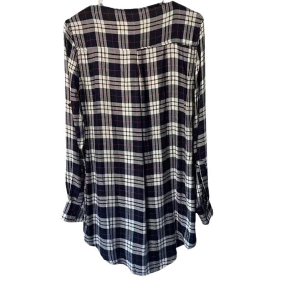 NWT The Classic Brand Long Sleeve Tie Front Plaid Shirt Black & White Cotton Top - Picture 3 of 5